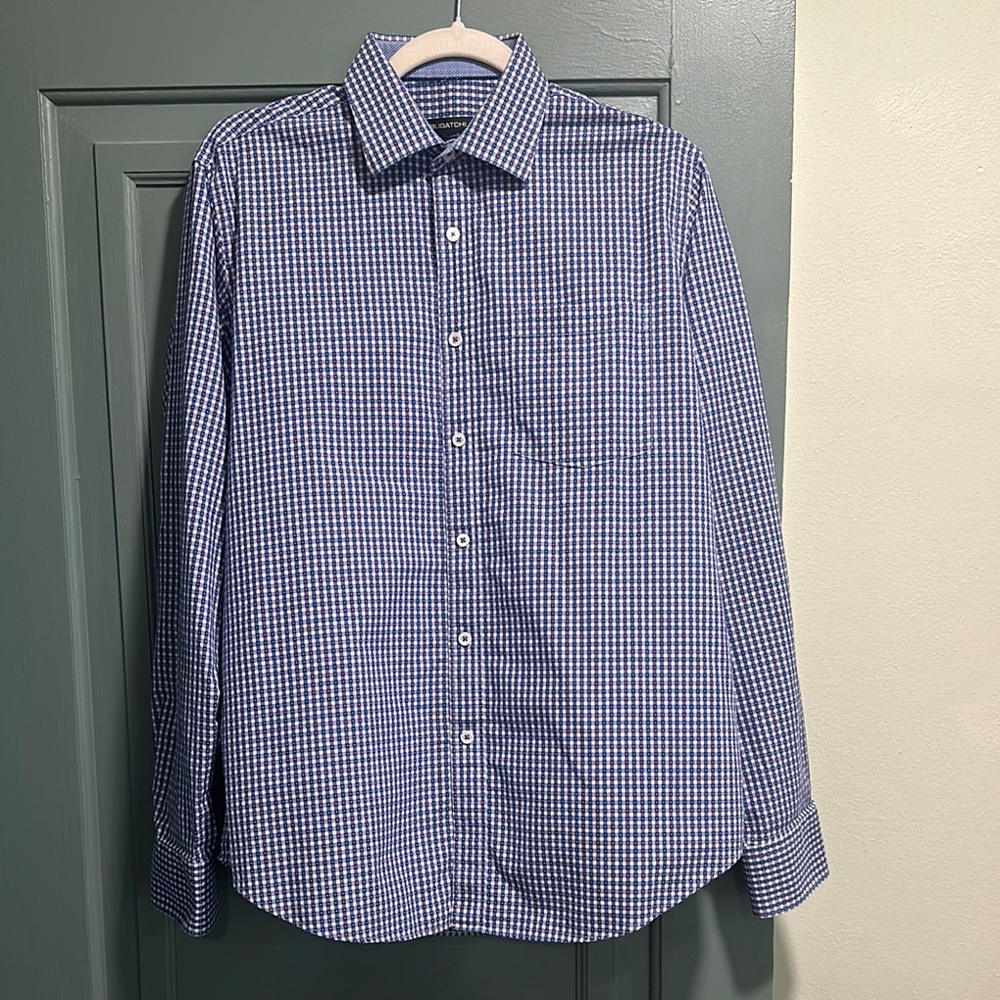 Men’s Bugatchi Blue and Purple Casual Button Down Shirt